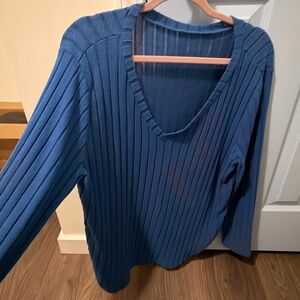 SHEIN Blue V-Neck Sweater